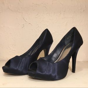 Navy Pleated Peep Toe Pumps